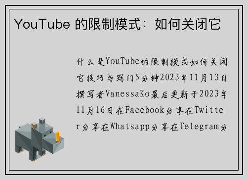 YouTube 的限制模式：如何关闭它 