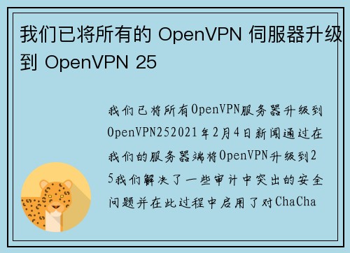我们已将所有的 OpenVPN 伺服器升级到 OpenVPN 25 